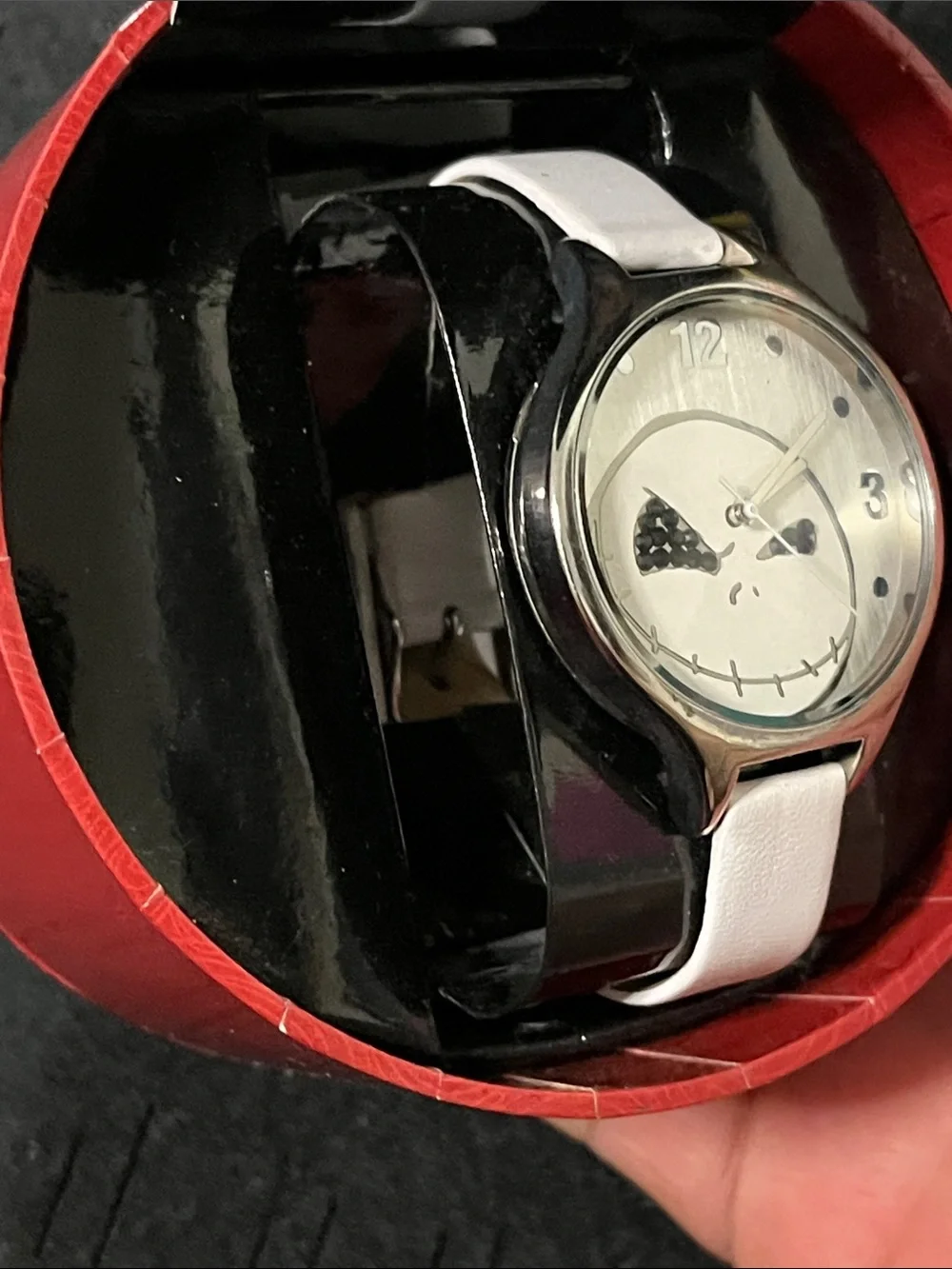Disney White Strap Silver-Tone Jack Skellington Face Watch